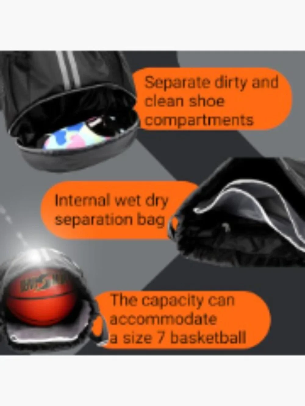 Waterproof Drawstring Gym Sack with Shoe Compartment Wet Dry Separation